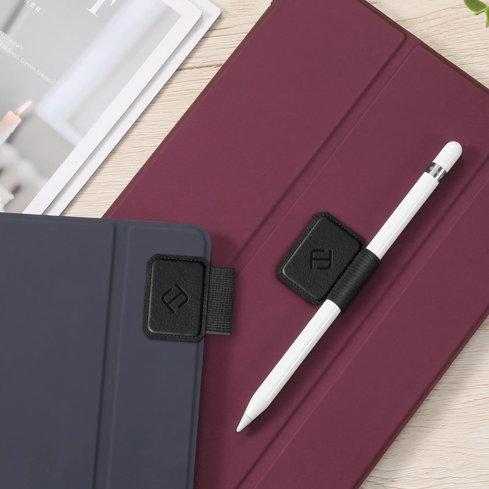 Fintie 4 Pack Pen Loop Holder for Apple Pencil Pro, Apple Pencil (USB-C / 1st / 2nd Generation) and Stylus Pens, Elastic Adhesive Leather Sleeve Attached to Cases, Black