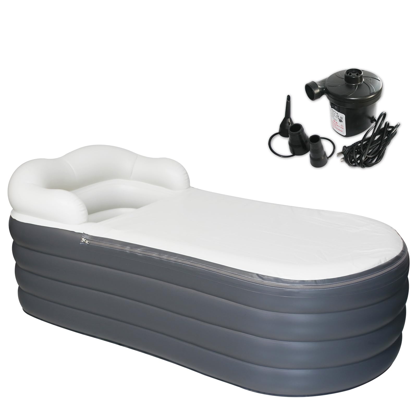 Photo 1 of B&Y Inflatable Soaking Bathtub for Adult, 66'' Large Portable Ice Bath Tub Family Home Spa Soaking Tub with Zipper Cover, Designed with Headrest, Cup Holder (Air Pump Included)