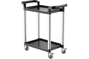VEVOR Utility Cart, 300 lbs Load Capacity, 2-tier Utility Plastic Cart with 360° Swivel Wheels (2 with Brakes), 24.4 x 16.1-i