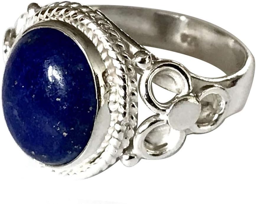 Shanya 925 Sterling Silver Ethnic Ring Lapis Lazuli. Stone size is 9 X 11 mm. Handcrafted Jewellery - Beautiful Gift. UK Size.