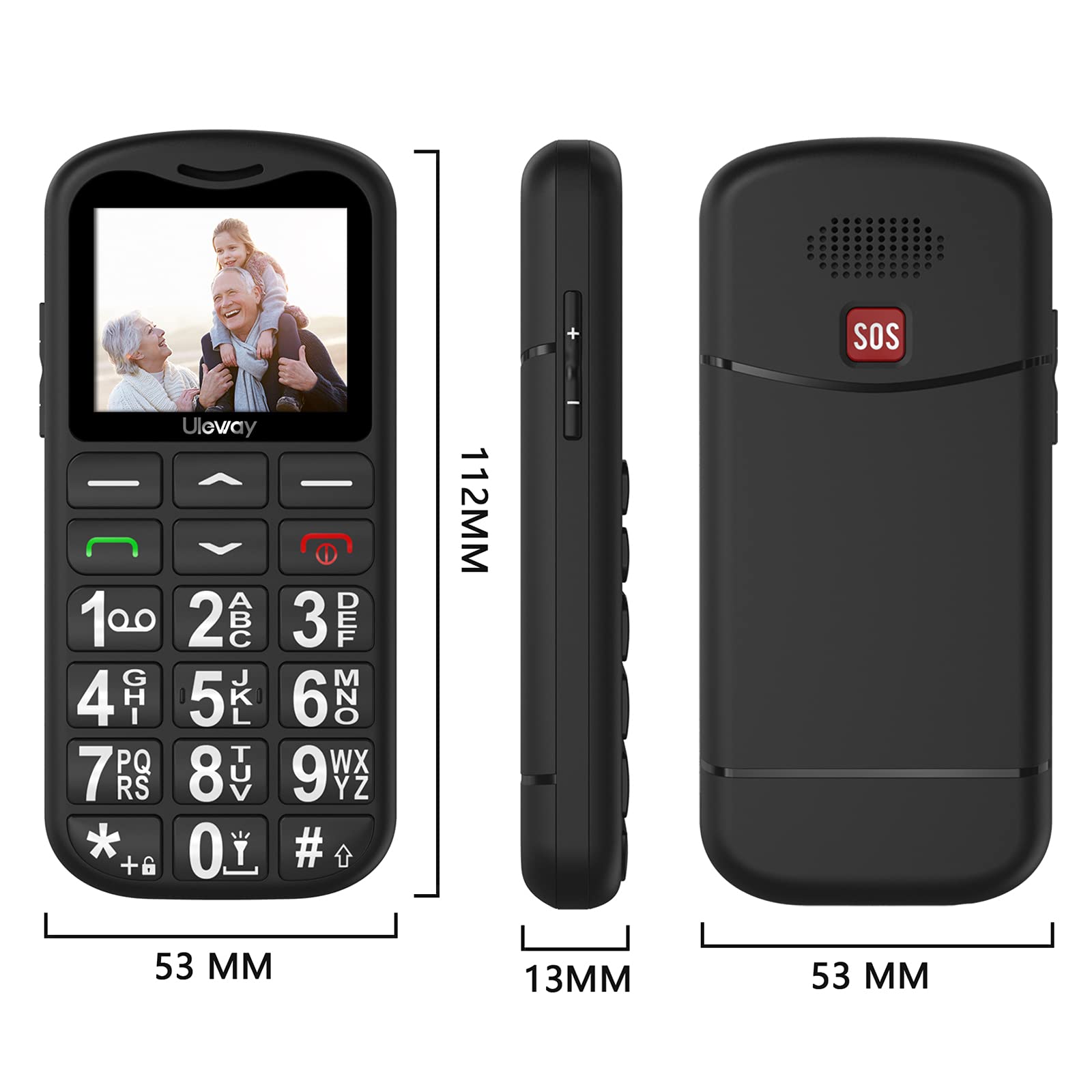 uleway Big Button Mobile Phone for Elderly GSM Unlocked Mobile Phone With SOS Button Speed Dail Torch FM Radio Dual SIM Basic Cell Phone Easy to Use for Seniors (Black)