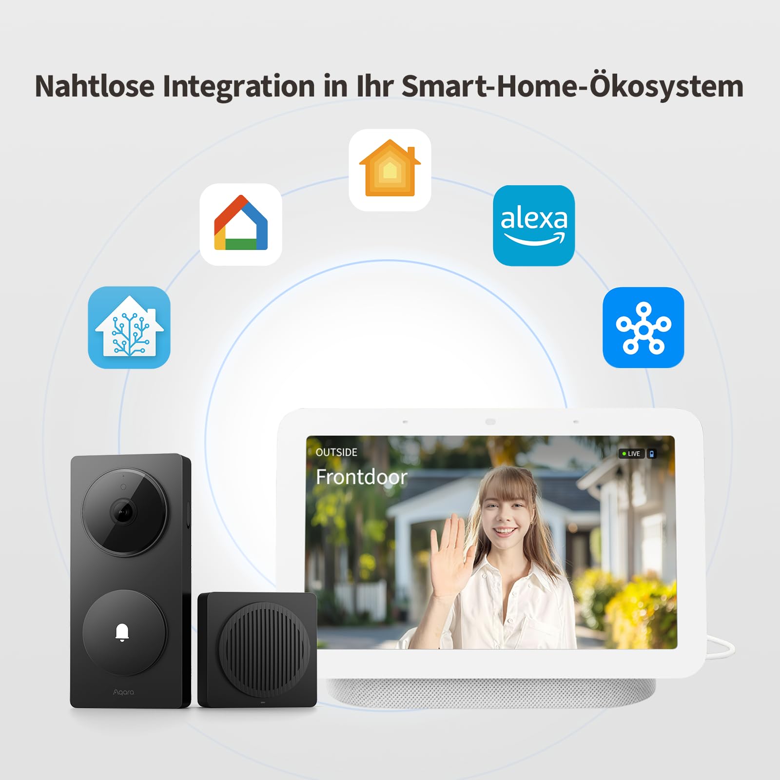 Aqara Smarte Türklingel mit Kamera G410,2K,Homekit-Sicherheits-Video,2-Wege Audio,Integrierte Matter Hub,drahtlos/draht, kompatibel Apple Home,Google,Home-Assistant,2.4/5GHz WLAN, mit Chime, Schwarz 2