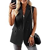 Mina Self 2026 Spring Women's Sleeveless Vest Tops - Double Breasted Lightweight Work Casual Long Blazer with Pockets