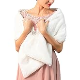 Zehope Women's 1920s Wedding Faux Fur Shawls and Wraps Bridal Winter Fur Stoles Scarfs with Brooch for Bride