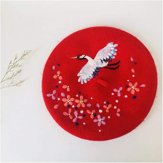 Amazon Lei Zhang 冬の帽子フラットキャップクマス誕生日ギフトフェルトオリジナルベレー手作りの女性のウール Color Red Size 56 58cm キャップ 通販