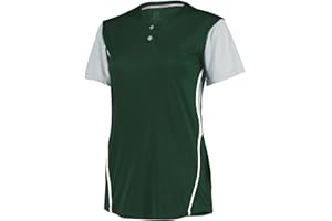 Russell Athletic 2-Button Color Block Jersey-Stylish Short Sleeve Baseball & Softball Shirt for Active Women