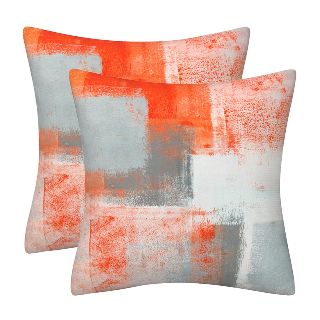 DILOXNSU Cushion Covers 50cm x 50cm Set of 2 Double-Sided Orange Grey White Abstract Art Painting Velvet Modern Decorative 20x20 Inches Pillow Cover for Sofa Livingroom Bed Cushions Cases
