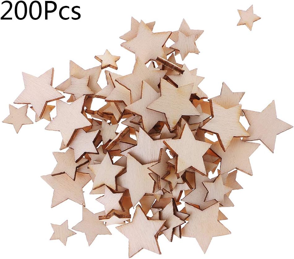 dfsdmlp 200pcs Cut Wood Star Embellishment Wooden Shape Craft Wedding Decor