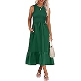 ANRABESS Women Midi Dresses 2026 Summer Casual Sleeveless Sundress High Neck Tank Top Racerback Flowy Beach Dress & Pockets