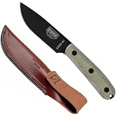 ESEE Authentic Model 4HM Fixed Blade Knife, Black Powder Blade, Micarta Handle, Leather Sheath