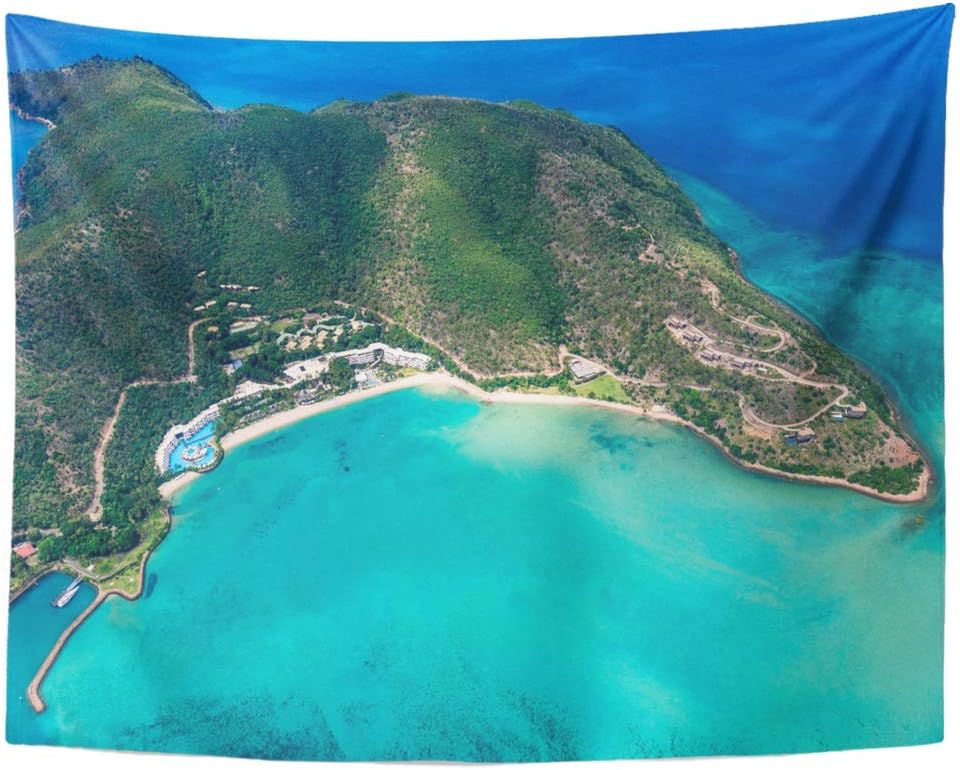 Emvency Tapestry Wall Hanging Art Nature Home Blue Above Hamilton Island Queensland Australia Aerial View Bay Water Beach Living Room Bedroom Dorm Decor in 60 x 80 Inches