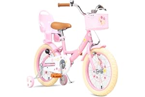 Bixike Girls Bike with Basket for Toddlers and Kids Aged 3-14, 12 14 16 18 Inch with Training Wheels, 20 Inch with Kickstand & Rear Rack, Princess Style Bicycle with Doll Seat & Daisy Prints for Gift
