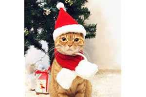 PETLESO Cat Santa Hat with Scarf, Christmas Hats for Cats Small Dog Santa Hat Christmas Costume for Cat Rabbit Puppy Doll Decoration, Red S