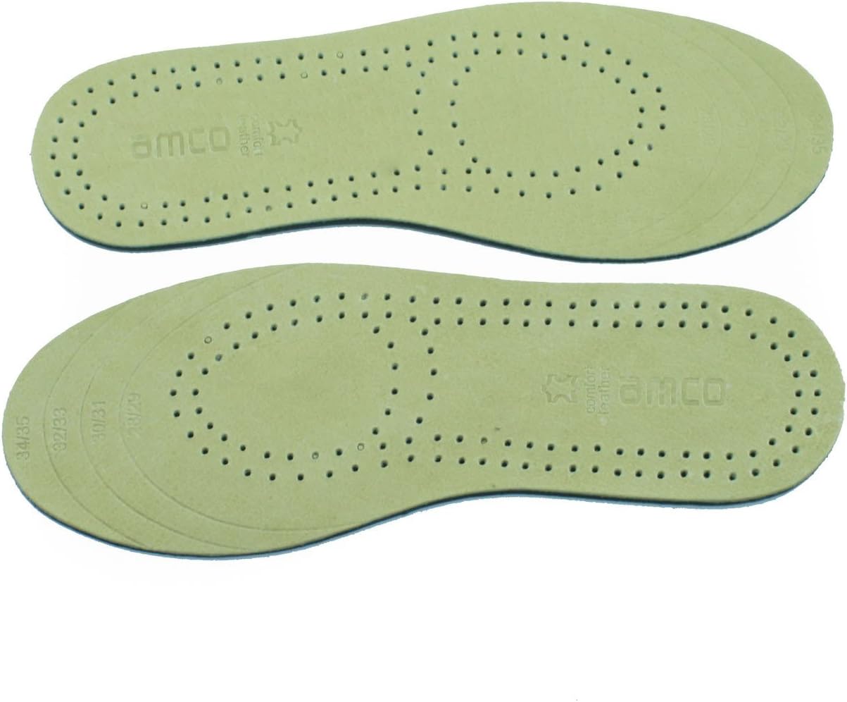 amco Natural Leather insoles for shoes and boots in all sizes Kids, Ladies and Men.