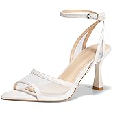 Coutgo Womens Kitten Heels Sandals Pointed Open Toe Ankle Buckle Strap Summer Dress Shoes