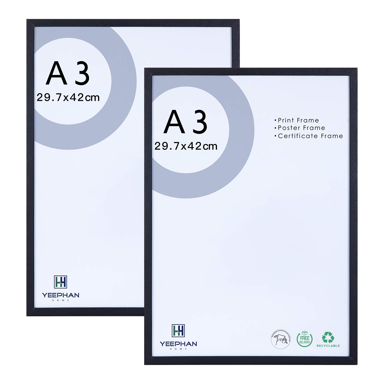 A3 Black Picture Frames - Solid Wood Frames with perspex Front for Wall Mount,29.7x42cm Photo Frame/Paintings Frames/Poster Frame/a3 certificate frame for wall and home decor,Set of 2