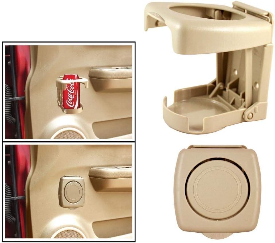 Vocado® Foldable Car Drink/Can/Bottle Holder Set of 2 Beige for Toyota Corolla Type 1 (2003-2008)