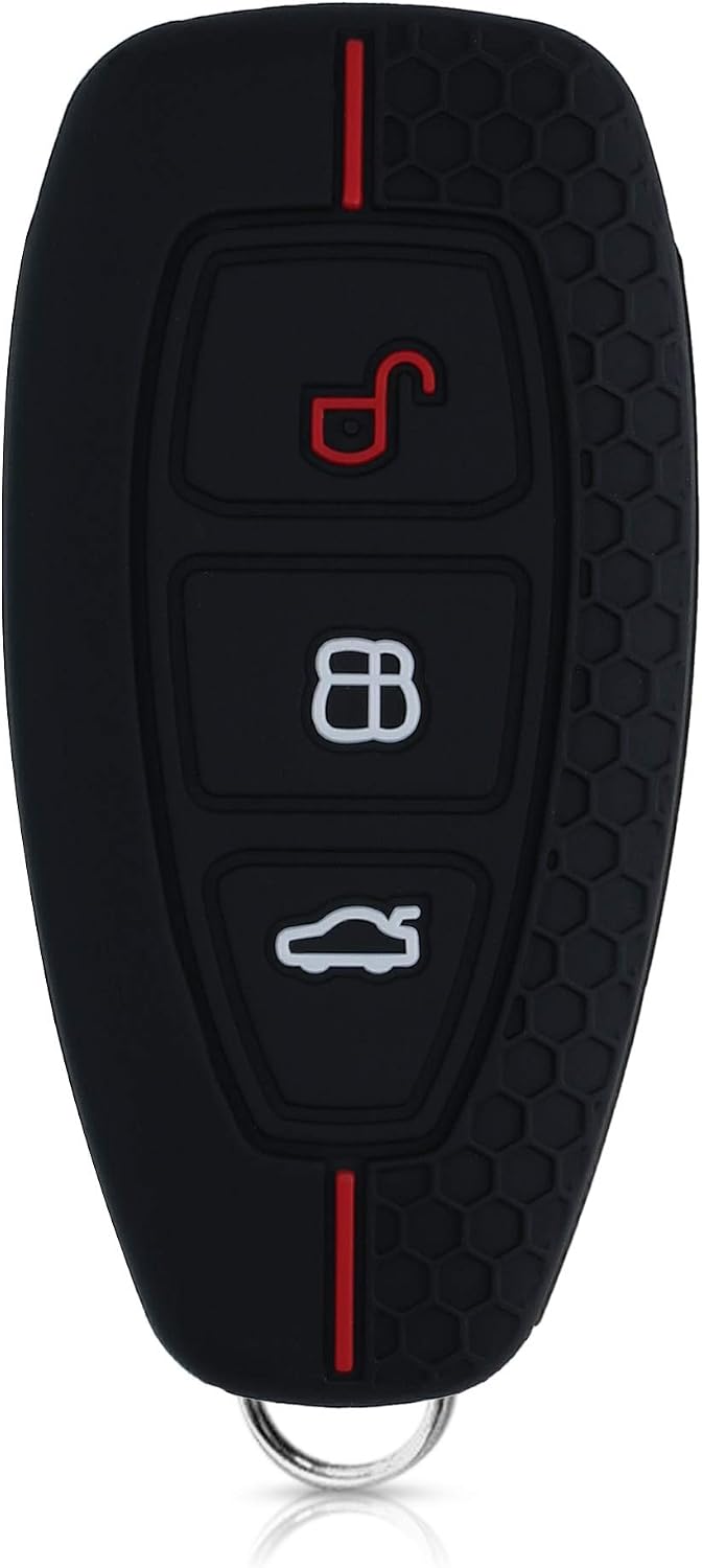 kwmobile Car Key Cover Compatible with Ford 3 Button Car Key Keyless Go Key Cover - Silicone Protective Car Key Fob Case - Black/Red - Image 4
