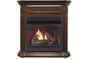 Duluth Forge Dual Fuel Ventless Gas Fireplace System with Mantle, Remote Control, 6 Fire Logs, Use with Natural Gas or Liquid Propane, 32000 BTU, Heats up to 1500 Sq. Ft., Nutmeg