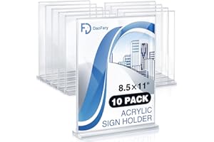 Daofary Acrylic Sign Holder 8.5 x 11 Inches 10 Pack, Double-Sided Stand up Table Top Paper Holder, Store Sign Holders, Plastic Sign Display for Restaurants, Hotels, Office
