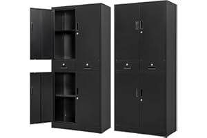 BESFUR Metal Cabinet, Garage Storage Cabinet with Drawers and Adjustable Shelves for Garage, Office, Classroom- Black