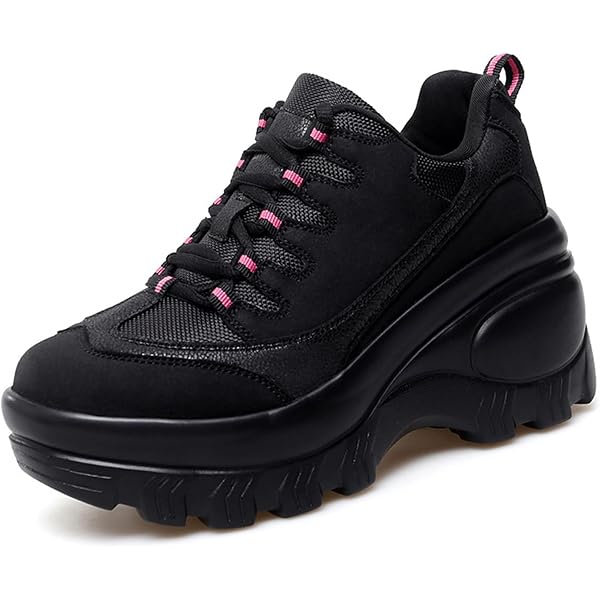 Women's Chunky Platform Sneakers - Orthopedic Walking Shoes With Knit Upper & Non-Slip Sole