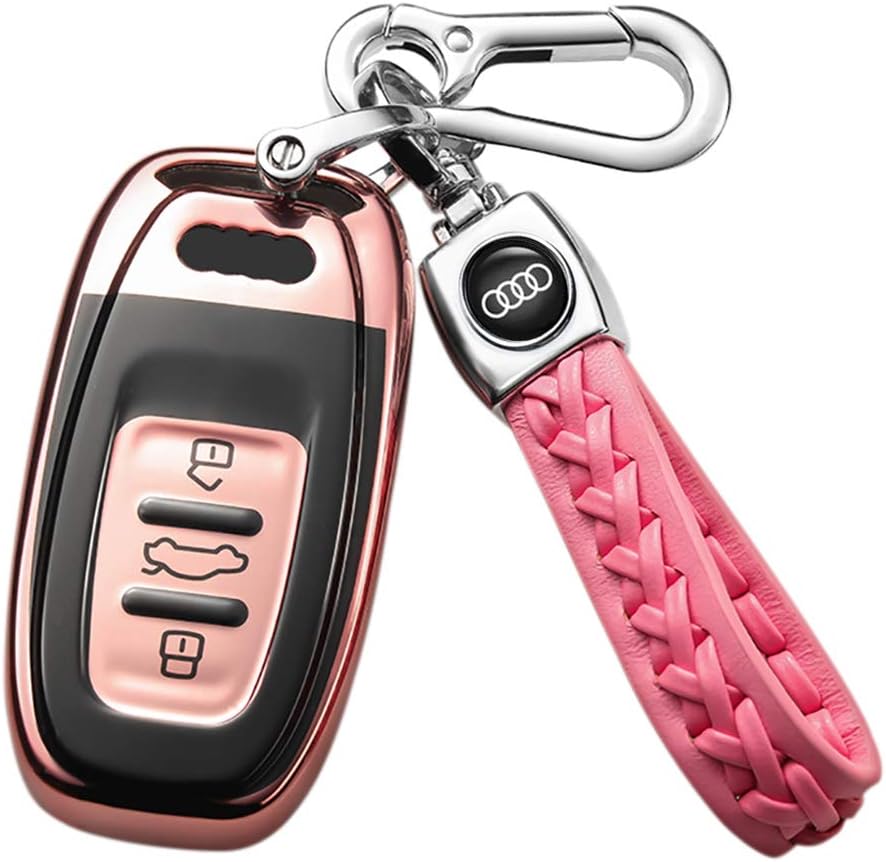 121Fruit Way for Audi Key Fob Cover Case,Premium Soft TPU 360 Degree Full Protection Key Shell Key Case Cover Compatible with Audi A4L A6L Q5 A5 A7 A8 S5 S7 Keyless Entry_Pink