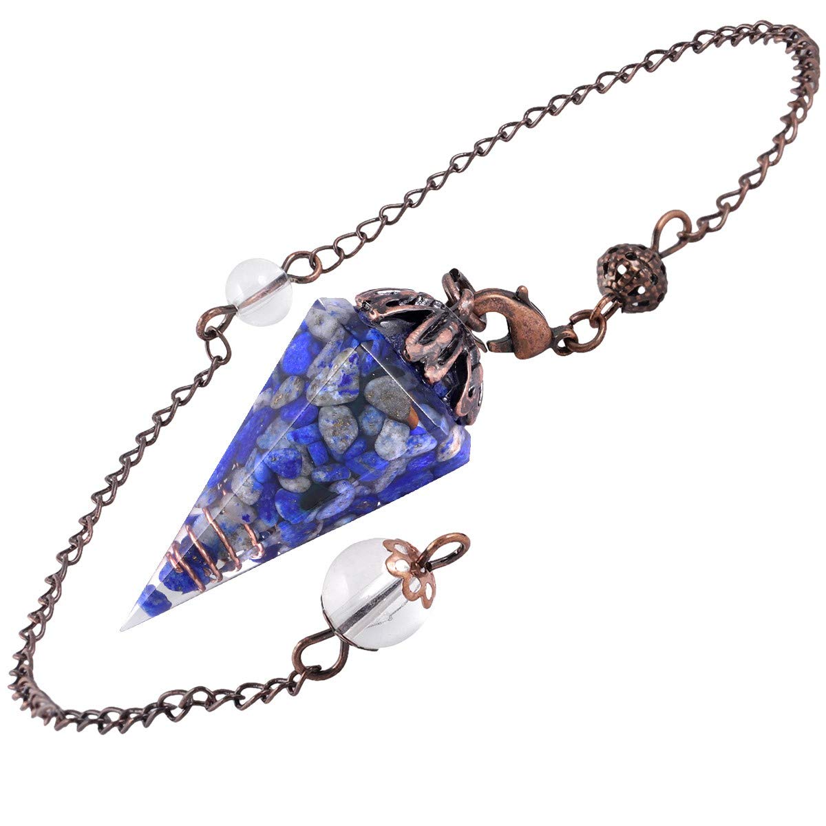 mookaitedecor Natural Lapis Lazuli Crystal Pendulum for Dowsing Divination Scrying Meditation, Healing Crystal Witchcraft Gift, Vintage Classic Crystal Point Dowsing Pendulum Blue Wiccan Decor