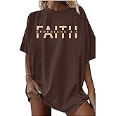 AMWIPE Christian Shirts for Women Oversized Jesus Shirt Faith Graphic Religious Sayings Tee Shirt Drop Shoulder Tops