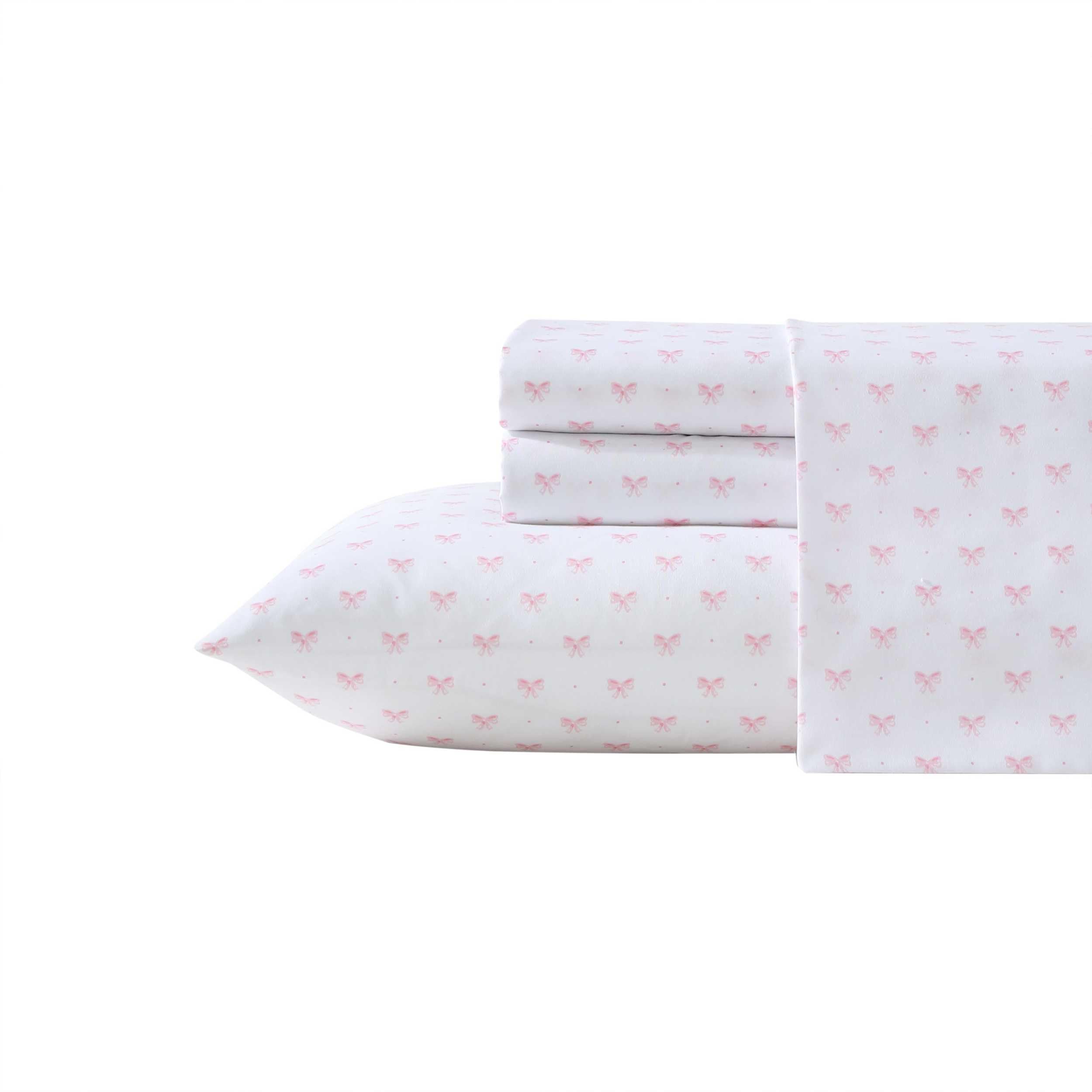 Photo 1 of Laura Ashley - Kids Sheet Set, Ultra-Soft & Breathable Toddler Bedding with Matching Pillowcase, Wrinkle-Resistant, Ideal Girl Room Essentials (Lovely Bows Pink, Full)