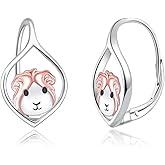 Guinea Pig Earrings for Women - 925 Sterling Silver Cute Animal Hoop Earrings for Guinea Pig Hypoallergenic Zoo Dangle Jewelry Unique Animal Themed Gifts for Birthday