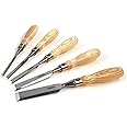 Narex 853655 5 Piece Set of Richter Extra Bevel Edge Chisel without Box (1/4, 3/8, 1/2, 3/4 and 1 inch) Cryogenic Treated Cr-V Steel Hardened to HRc 62 Ergonomic Ash Handles Stainless Steel Ferrules
