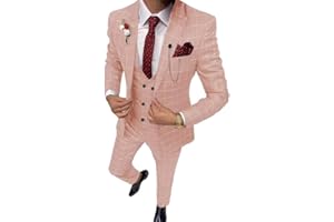 FSERJF Men's Suit Slim Fit 3 Piece Plaid Suits for Men Checked Tuxedo Suit Men Formal Plaid Blazer Vest Pants Set