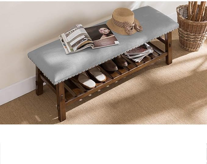Taburete de madera para zapatos, banco de almacenamiento largo en la