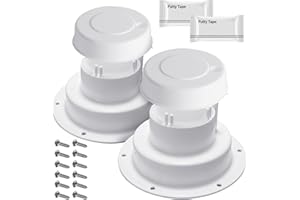 Aussio (2 Pack, White RV Roof Vent Cover Kits with Putty Tape and Screws, Camper Vents Cap for Trailer RV Roof Vent Cover Replacement, Camper Plumbing Vents Caps Kit for 1" to 2-3/8" OD Pipe