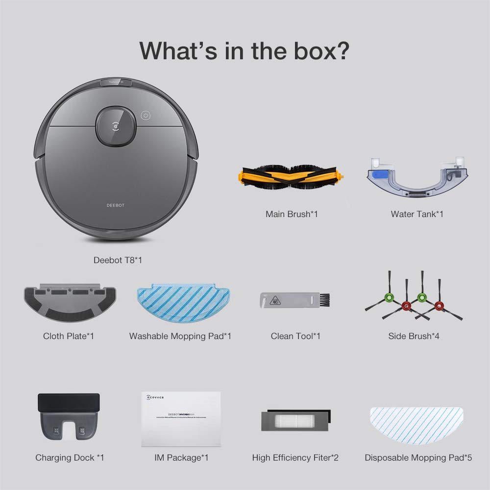 Ecovacs Deebot T8 Robot Vacuum and Mop Cleaner, Precise Laser Navigation, Multi-floor Mapping, Intelligent Object Avoidance, Full-customize clean, No-go and No-mop Zones, Auto-empty Station Compatible - View 7