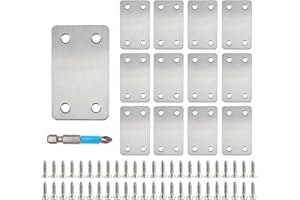QSJ 12 Pack Flat Mending Plate, Metal Bracket, Stainless Steel Brace 2.36 x 1.49'', Fixing Joining Plate for Wood with 48PCS Screws, 1x Screwdriver., Black, QSJ-03