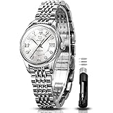 OLEVS Automatic Watches for Women Luxury Stainless Steel Gold and Silver Diamond Mechanical Dress Self Winding Date Waterproof Wrsit Watches for Ladies
