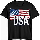 Men's T-Shirt American Flag USA Graphic Tees Cotton Short-Sleeve Casual Tops Printed T-Shirt