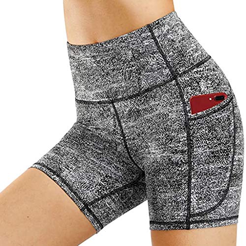 WYILIY High Waist Yoga Shorts for Women Tummy Control Fitness Athletic Workout Running Shorts with Deep Pockets Gray