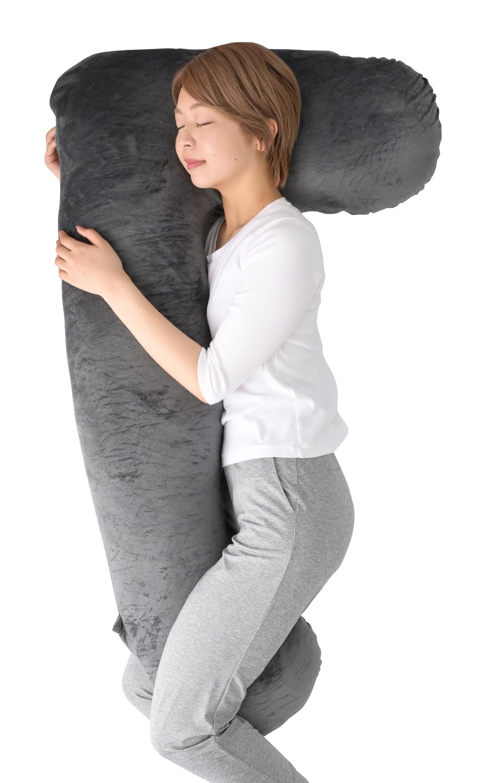 ハグモッチハーフ®【正規品】 抱き枕 妊婦 オーダーメイド調整【お腹の変化に対応】横向き寝 ふわもち L字 クッション 【カバー 本体洗えるｘ補充綿付き】 授乳クッション 日常使いにも【産後も長く使える】エレガントグレー商品画像