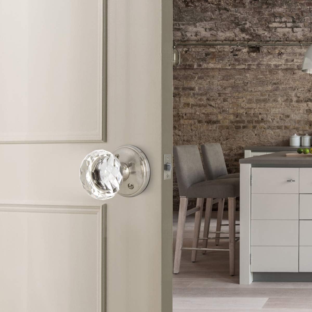 Probrico Diamond Clear Crystal Door Knobs, Passage Function for Hall