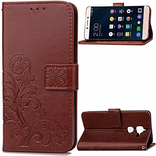 LeEco Letv Le Max 2 Case, KAIDON [Embossing Leaved Clover] Flip Wallet Cover Case with Card Slot and Wrist Strap for LeEco LeTV Le Max 2 / X820 (Brown)