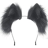 Agymo Handmade Black Wolf Ears headband,Animal ears headbands, cat fox ears, Costume Headwear Halloween costume accessory