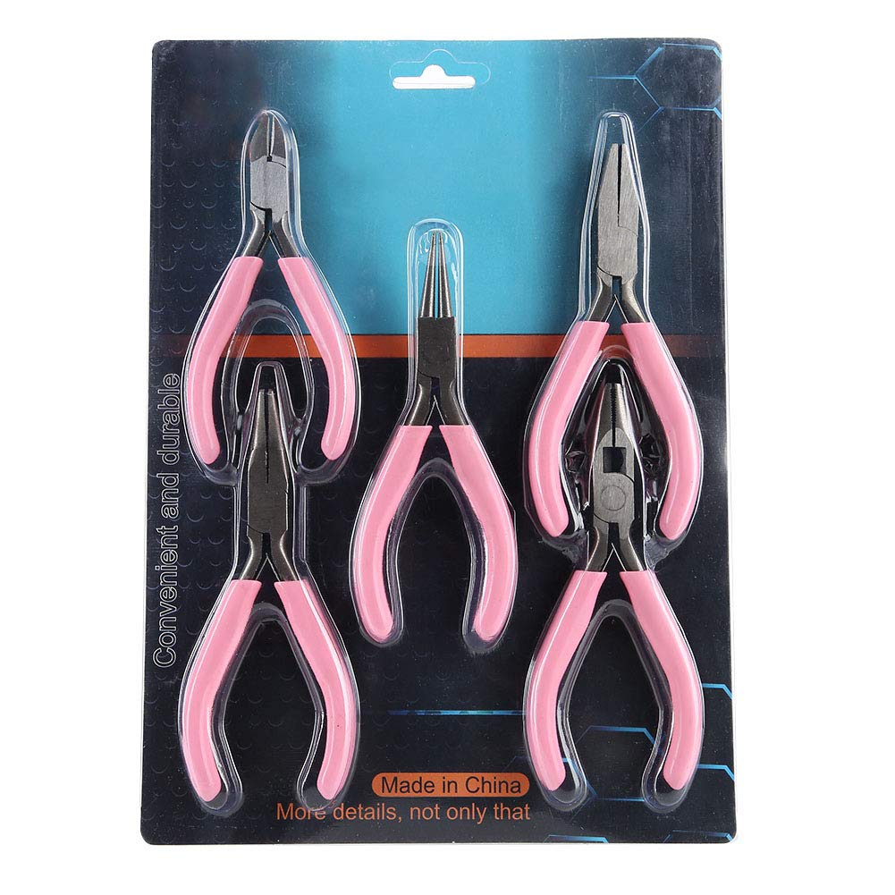 5pcs Mini Pink 4in Versatile Use Metal Pliers Set Kit Cutter Handwork Jewellery Crafts Tool Floral Wire Jewellery Making kit Gift Jewellery Homemade Tools Jewellery Crafts Handwork DIY