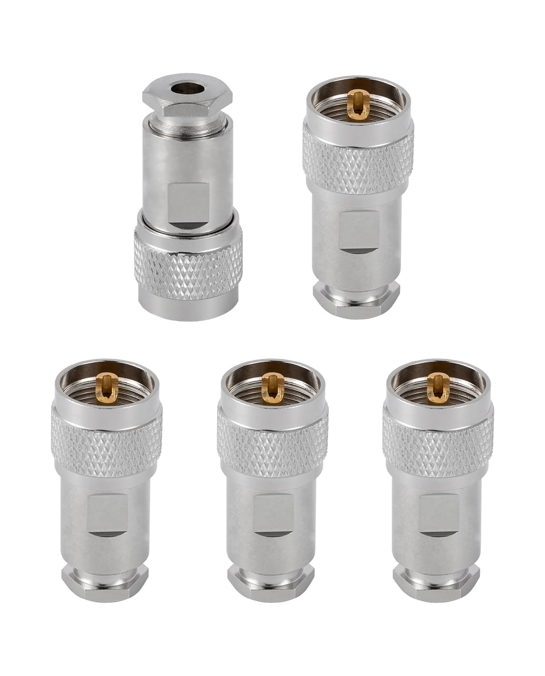 Vecys 5PCS PL-259 UHF Male Connectors 50 Ohm PL259 Male Plug Five-piece Set Crimp RF Coax Connector Adapter for RG58 VLMR195 RG142 RG400 Low Loss Coax Cable