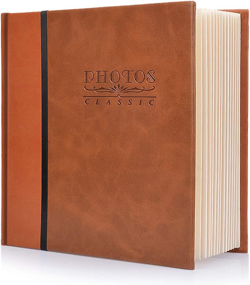 Photo Album Self-Stick Page Photo Album, Family Album, Leather Cover, Hand Made DIY Albums, Waterproof Albums, Dustproof Albums, Albums For Storage weddings, Travel Mini Photo Album (Brown)