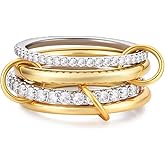 Gemynix 14K Gold Plated Interlocking Stackable Ring for Women Gold and Silver Tone Stackable Statement Ring with Cubic Zirconia Pave Eternity Bands Chunky Trendy Jewelry Gift