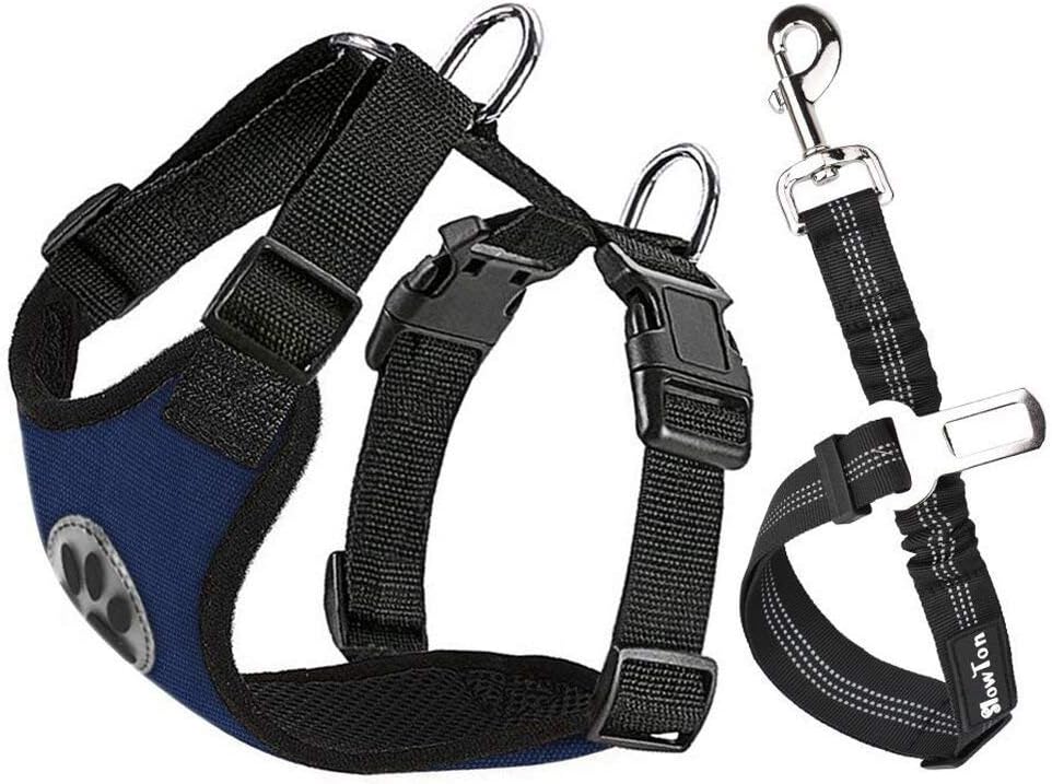 SlowTon Dog Car Harness Seatbelt Set, Pet Vest Harness with Safety Seat