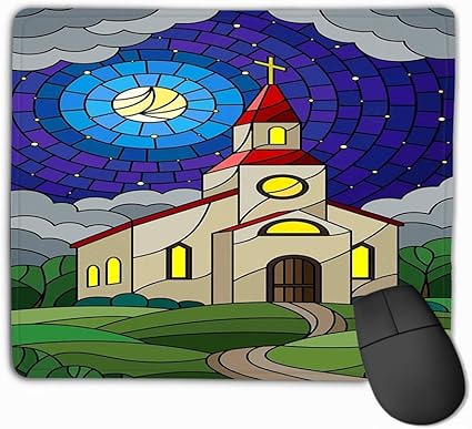 Amazon マウスパッドのステンドグラスの教会の背景夜の風景教会の背景starry Sky Moon Rectangle Rubber Mousepad Abkola マウスパッド 通販